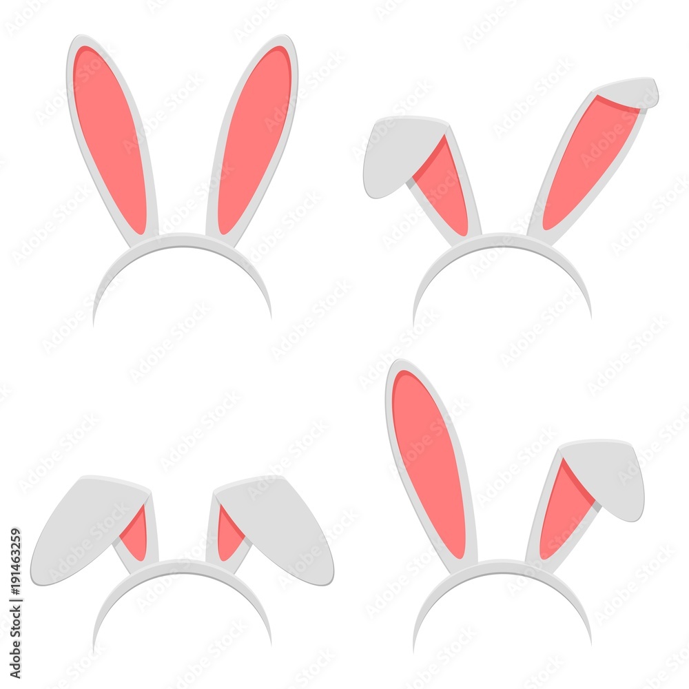 Easter bunny ears mask set isolated on white background. Rabbit ear ...