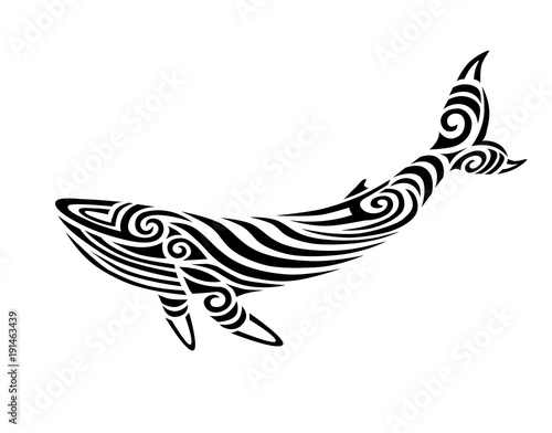 Humpback Whale tattoo tribal stylised maori koru design