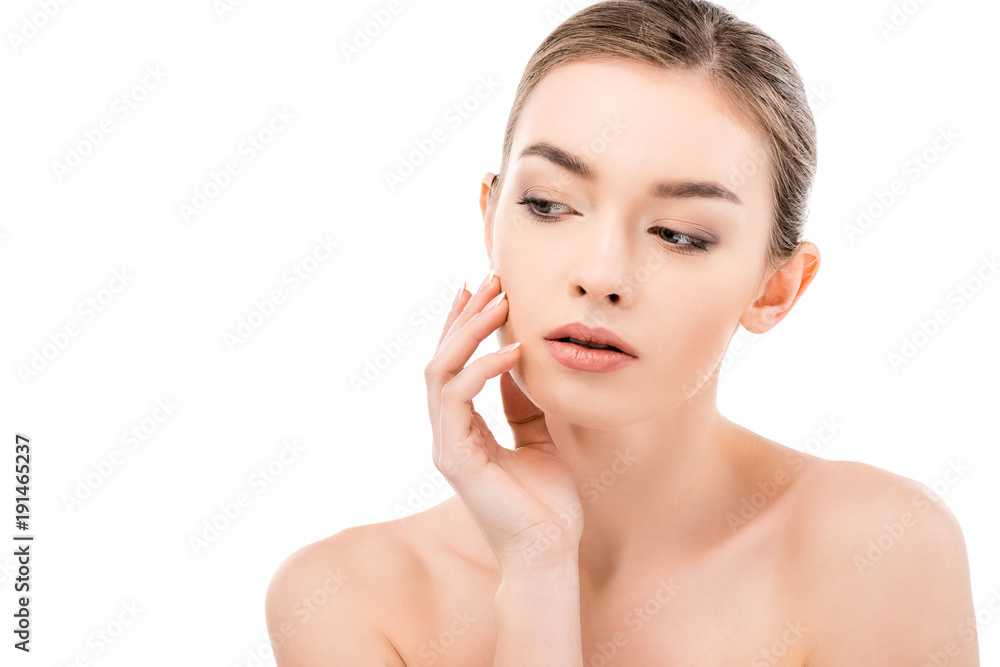beautiful tender girl with perfect skin, isolated on white beautiful tender girl with perfect skin, isolated on white