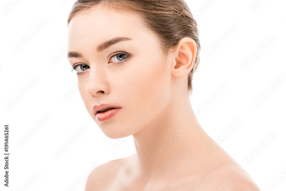 beautiful young woman with perfect clean skin, isolated on white beautiful young woman with perfect clean skin, isolated on white
