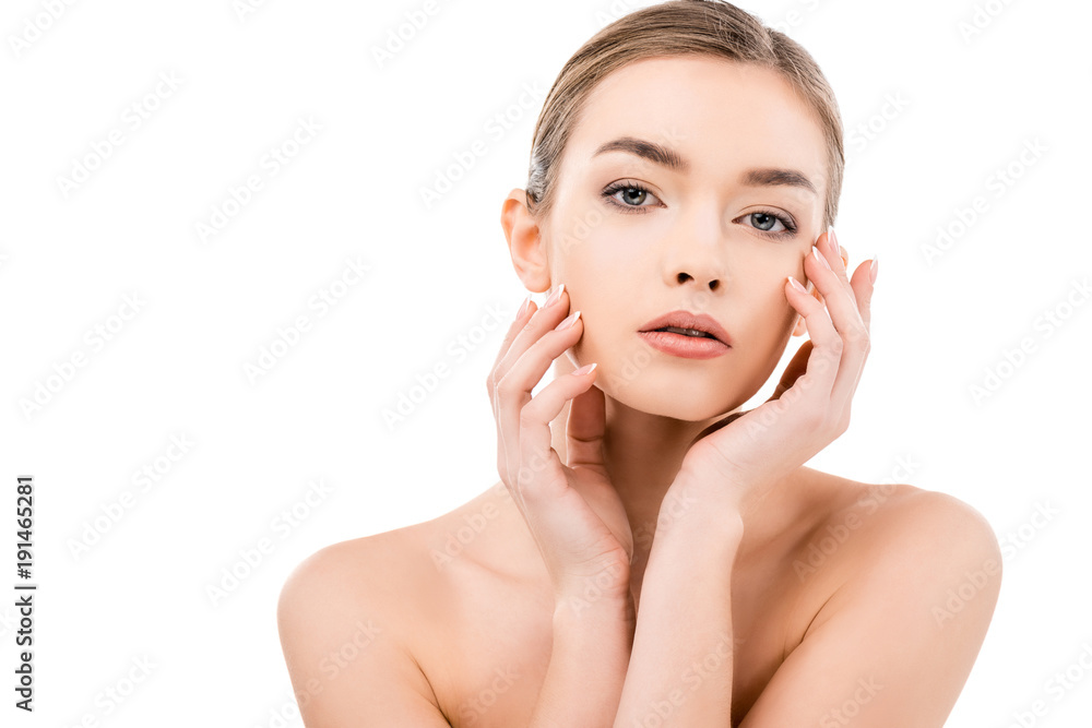 beautiful tender woman with perfect clean skin, isolated on white beautiful tender woman with perfect clean skin, isolated on white