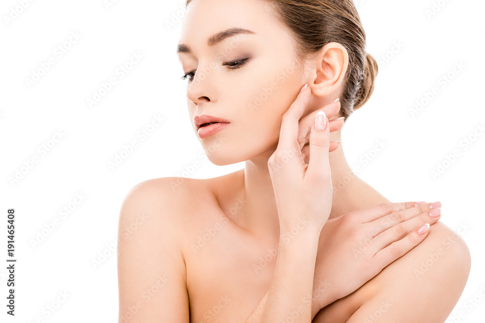beautiful young woman with clean skin, isolated on white beautiful young woman with clean skin, isolated on white