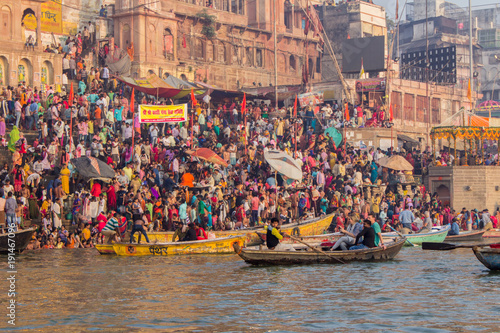 Varanasi Ghats, Diwali Festival, Ganges River and Boats, Uttar Pradesh, India

