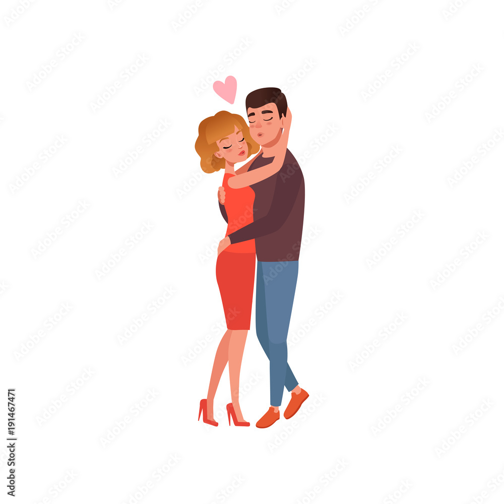 Young man and woman characters in love hugging, happy romantic loving couple  cartoon vector Illustration Stock Vector | Adobe Stock