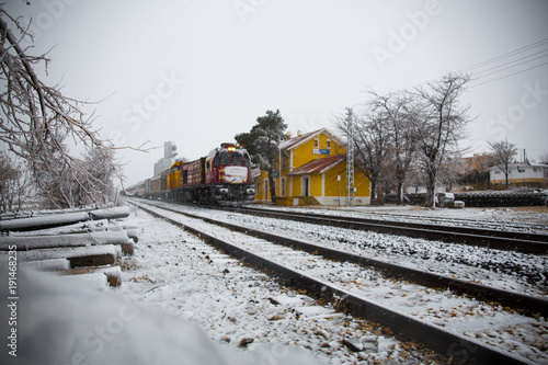 image of a traveler's snowy railway