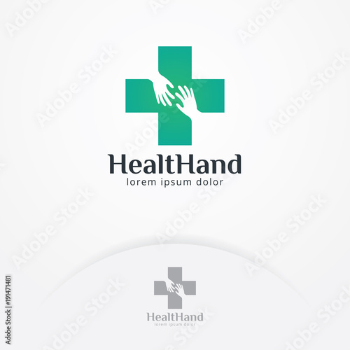 Health and Hands logo design. Medical pharmacy symbol, emblem design. Medical center icon, logo template for charity and health care - Vector illustration