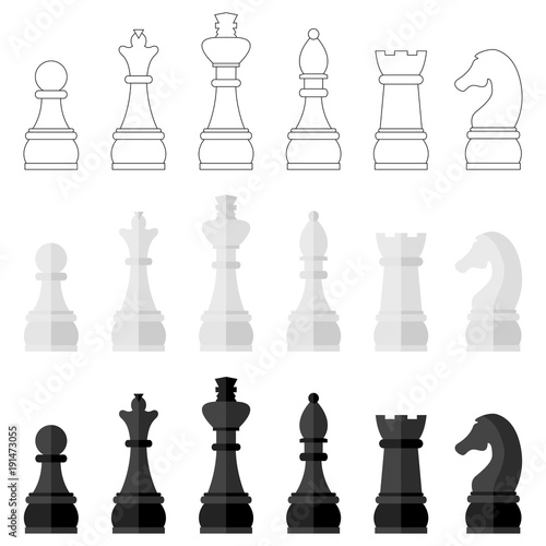 Set of icons of chess pieces, vector illustration