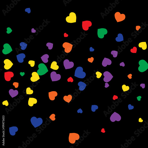 Vector Confetti Background Pattern.  Element of design.  Colored hearts on a black background