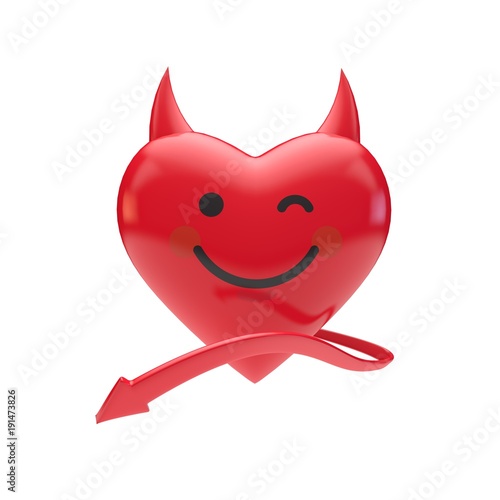 Red devil emoji emoticon character heart. 3D Rendering