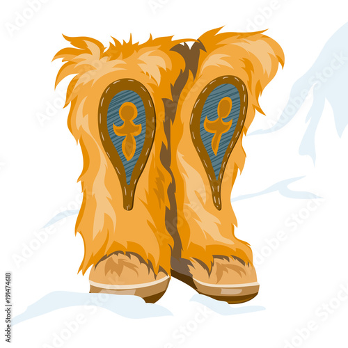 Winter boots made of fur with ethnic decoration