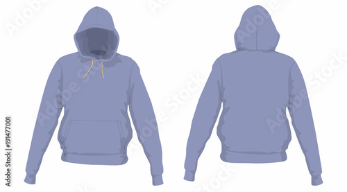  Men's purple hoodie. Front and back views on white background