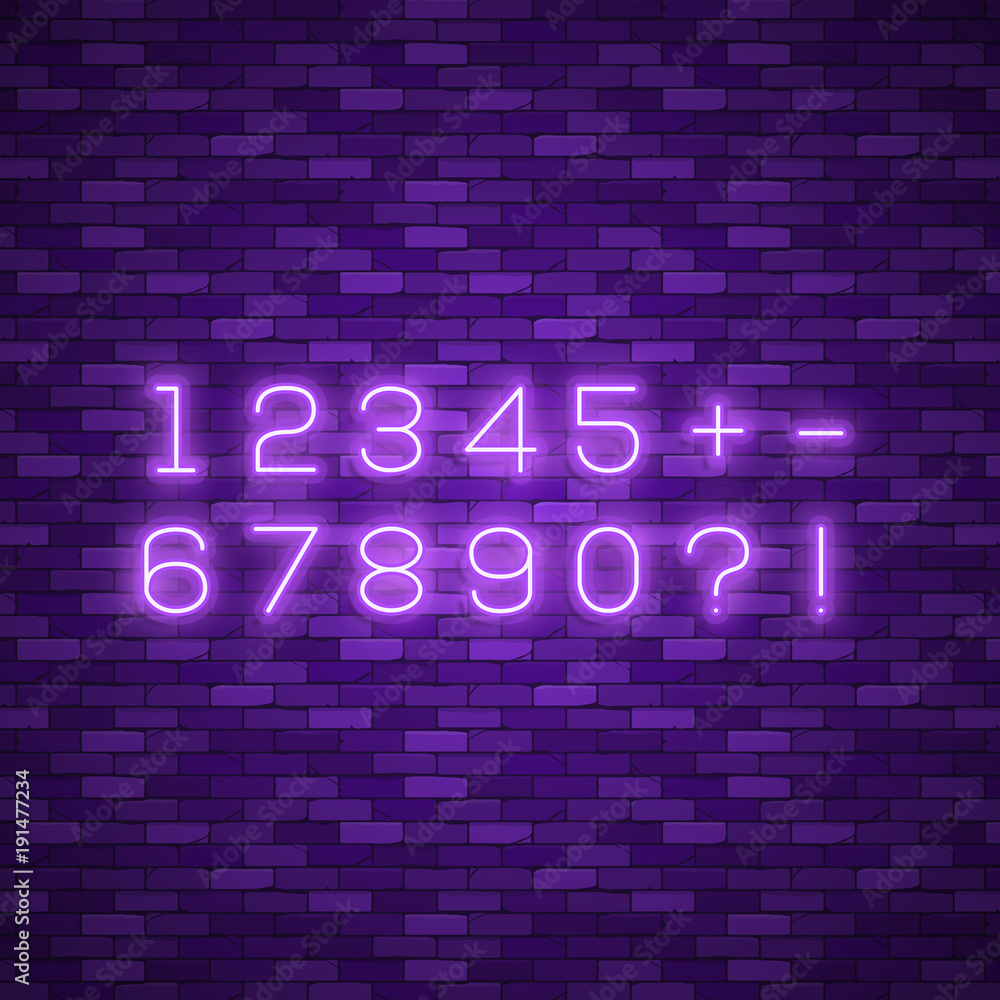 Realistic neon alphabet. Bright neon glowing font Realistic neon alphabet. Bright neon glowing font