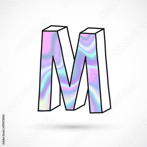 Modern alphabet set, letters, holographic gradient neon 3d hand drawn line perspective trend illustration