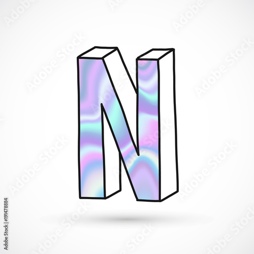 Modern alphabet set, letters, holographic gradient neon 3d hand drawn line perspective trend illustration