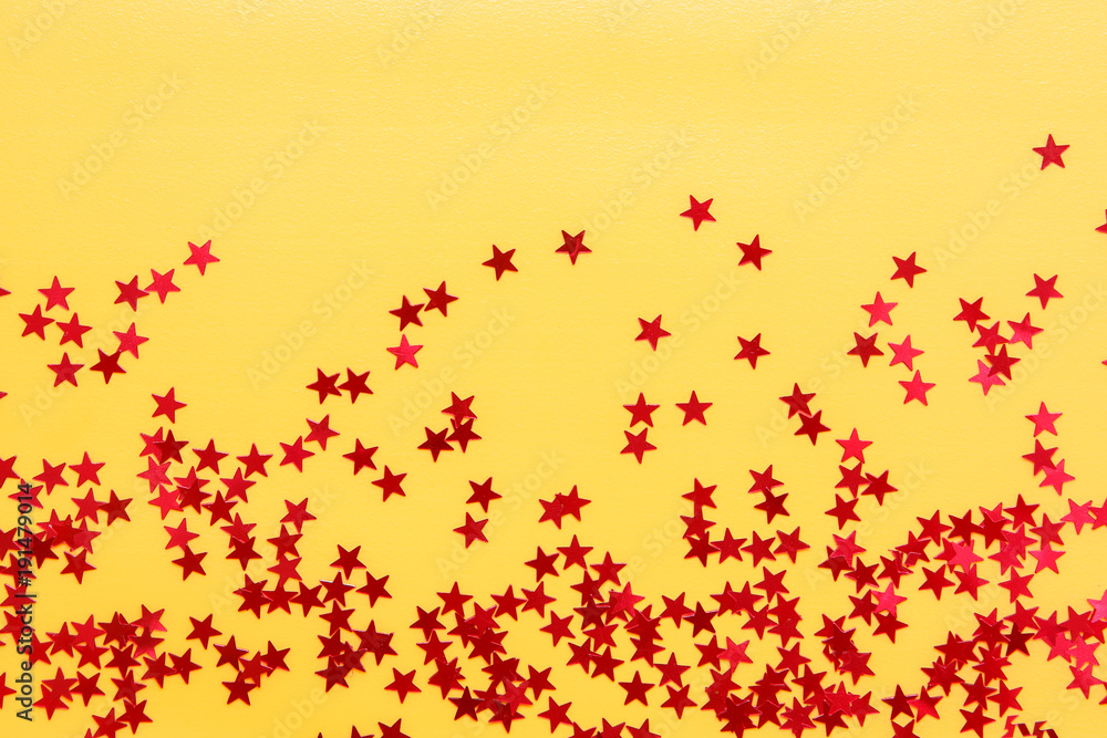 Confetti. Frame made of colored red star confetti. Copy space Confetti. Frame made of colored red star confetti. Copy space