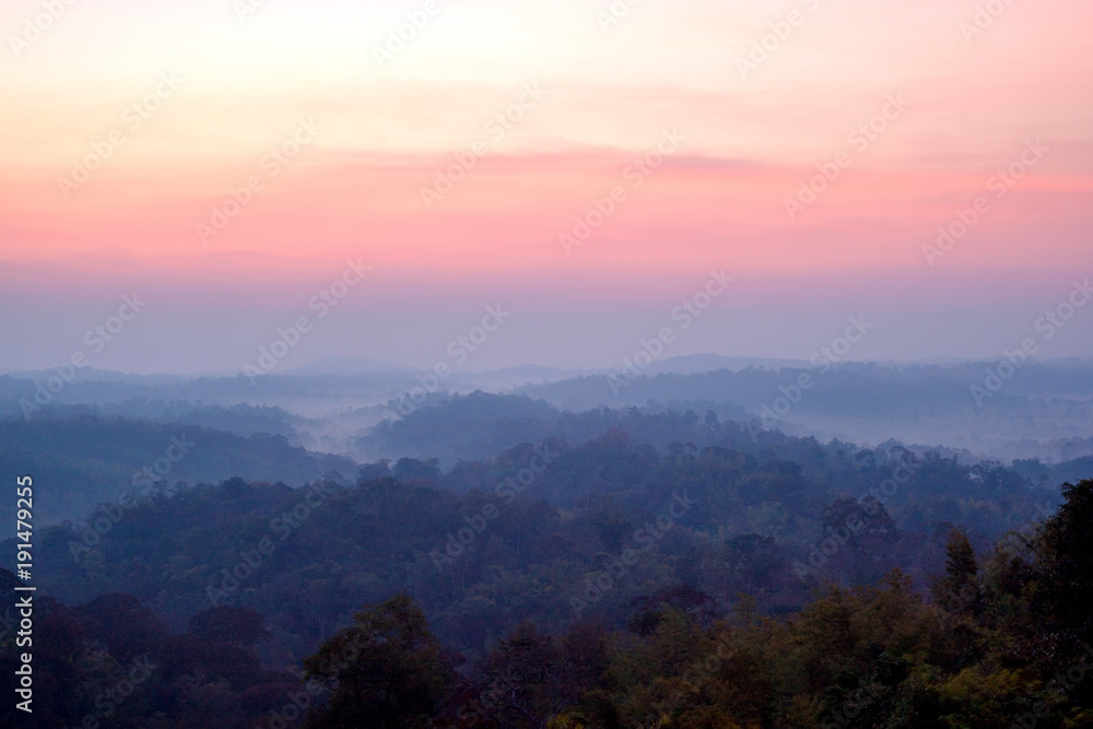 Beautiful landscape of sunset with layers mountain at Namnao National Park Phetchabun Province, Thailand.