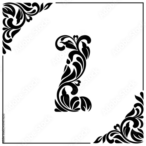 The letter Z. Decorative Font with swirls and floral elements. Vintage style