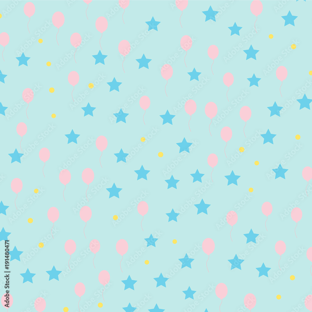 Vector of kids pattern ballon and star on pastel colour background
