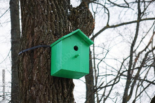 Colored birdhouses.Colorful bird houses