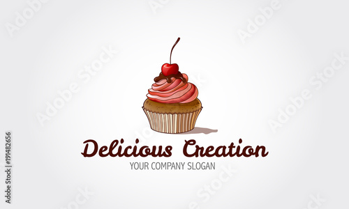 Delicious Creation Vector Logo Template. Sweet Cake is a bakery logo in very light pinks and pastel colors. Logo templates which can be used for cake shop or any others business related.