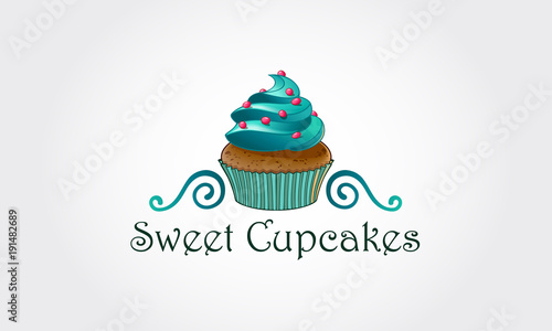 Sweet Cupcakes Vector Logo Template. Bakery Cupcakes Logo is a combined with vintage and modern style that you can use on Logos, on bakery labels, coffee and cupcake shops, bar and other places.