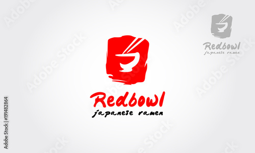 Red bowl Japanese Ramen Vector Logo Template. Suitable for any business related to ramen, noodles, fast food restaurants, Korean food, Japanese food or any other business on a red background.
