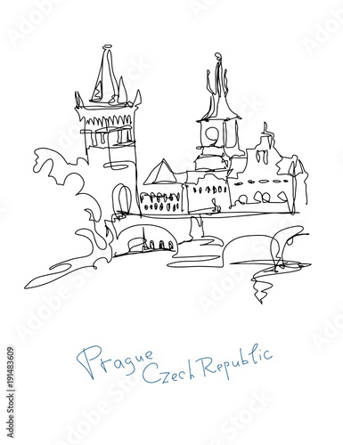 continuous line drawing of Prague Czech Republic