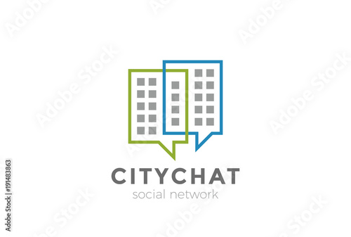 Real Estate Chat Logo design vector. City Social Web icon