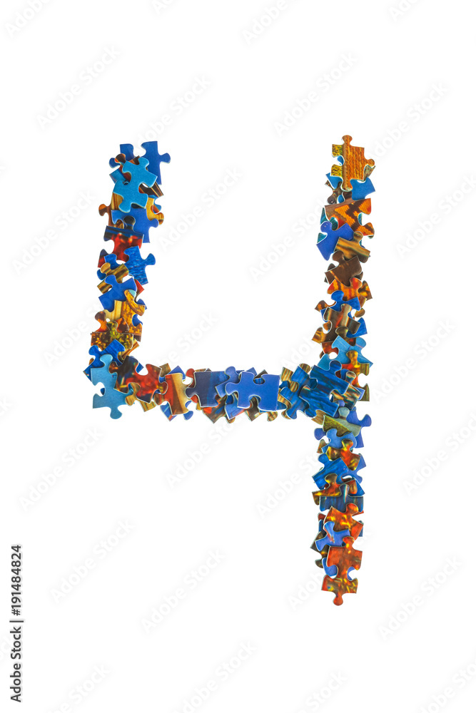 Number 4 made of puzzle pieces Number 4 made of puzzle pieces