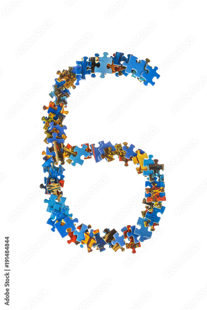 Number 6 made of puzzle pieces Number 6 made of puzzle pieces