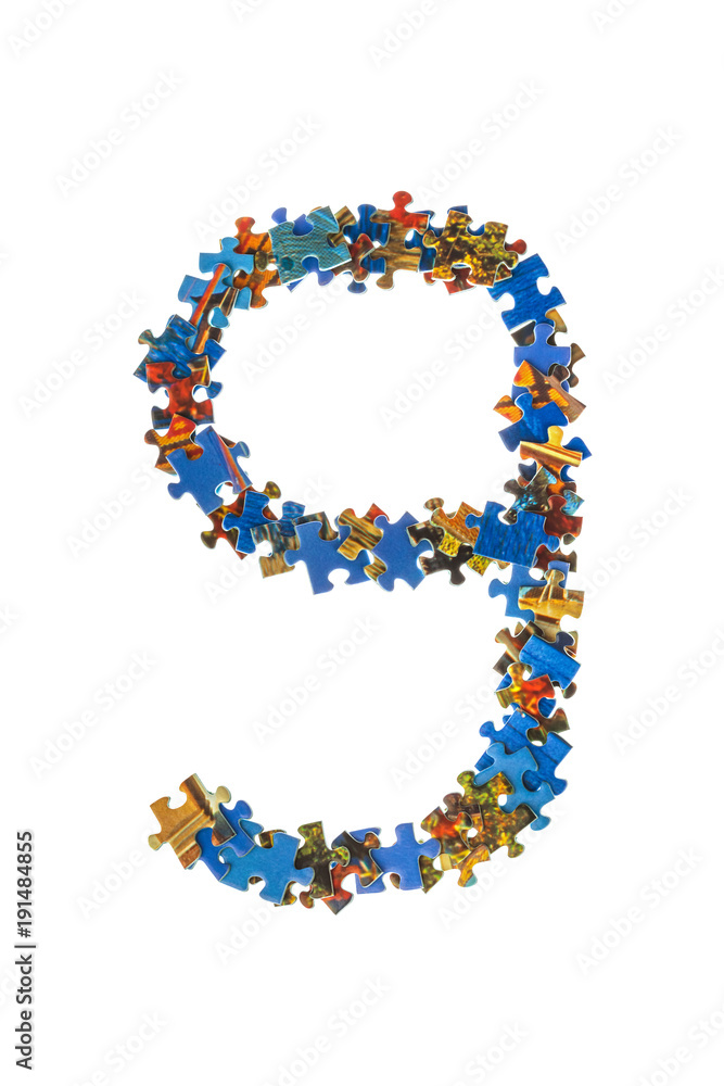 Number 9 made of puzzle pieces Number 9 made of puzzle pieces