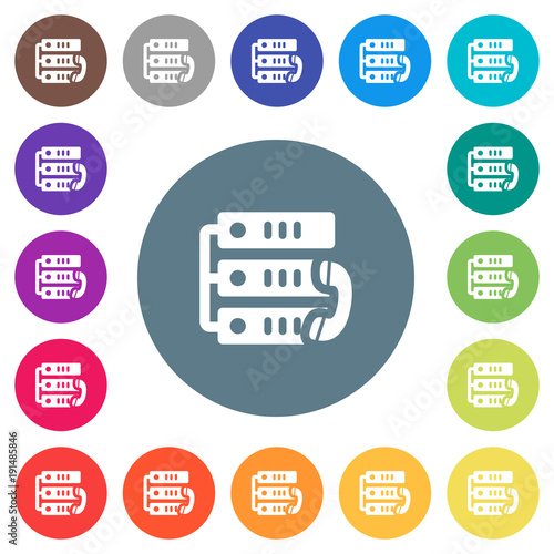 VoIP call flat white icons on round color backgrounds