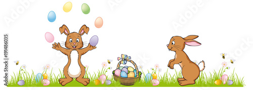 Happy Easter Banner with cute Easter bunny 