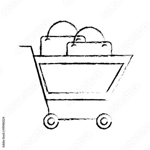 grunge shopping car with market buy bag