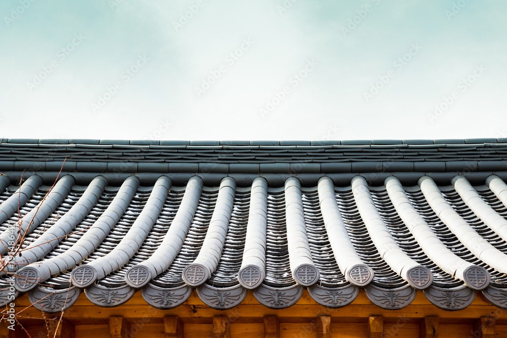 Korean traditional roof tile eaves background