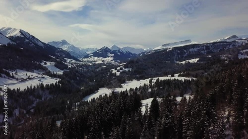 Langsamer Flug durch Wald ins Tal photo