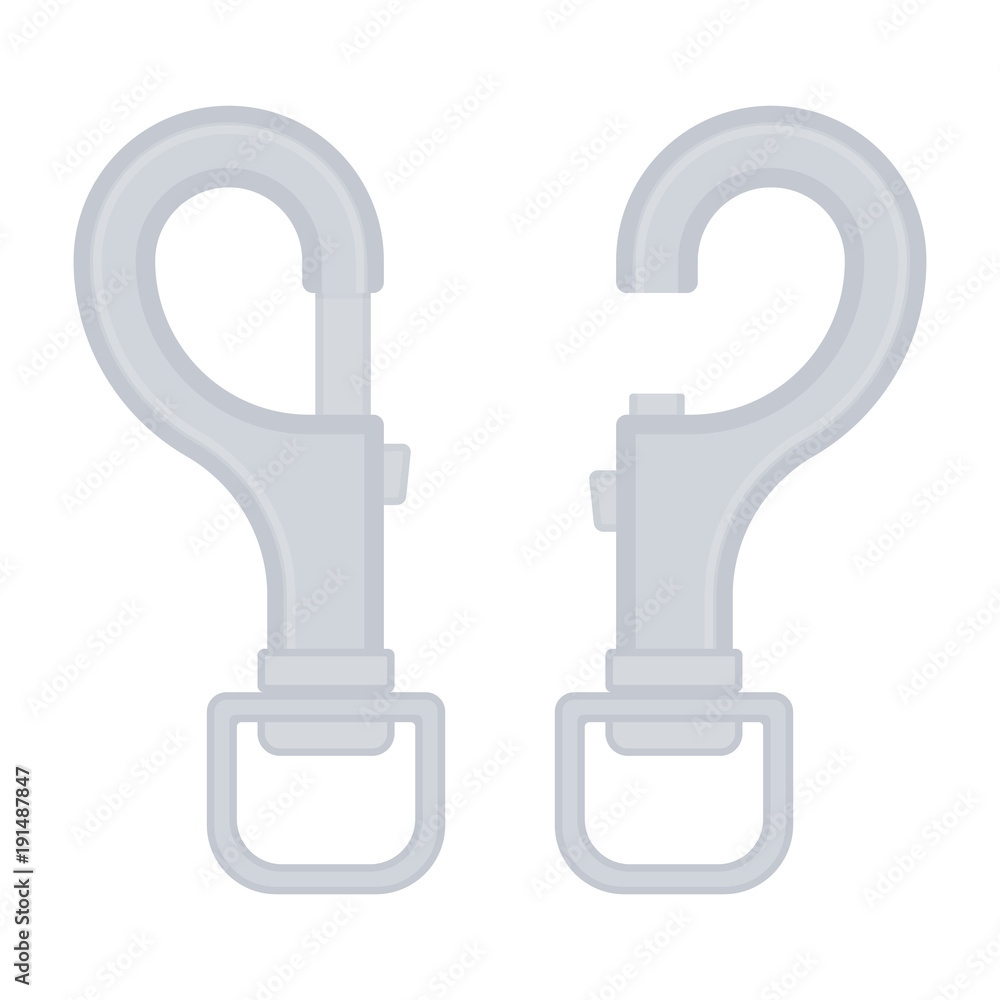 © Iglira - Vector illustration of safety carabiner clip isolated on white background. Carbine clip, open and closed in flat style. Dog leash fastener. © Iglira - Vector illustration of safety carabiner clip isolated on white background. Carbine clip, open and closed in flat style. Dog leash fastener.