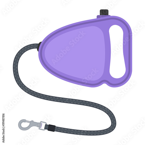 Vector illustration of retractable leash with tape and carabiner isolated on white background. Pet supplies. Dog equipment in flat style.