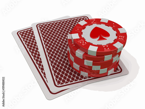 chips of casino and cards. Image with clipping path