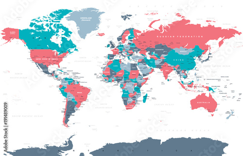 Political Colored World Map Vector