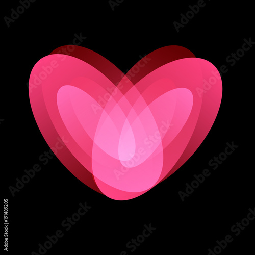 Trembling love, tender feelings, love and passion symbol, isolated abstract unusual vector logo on black backgound.