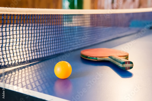 Table tennis - racket, ball, table photo