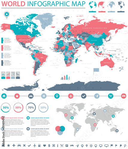 Political Colored World Map Vector Info Graphic