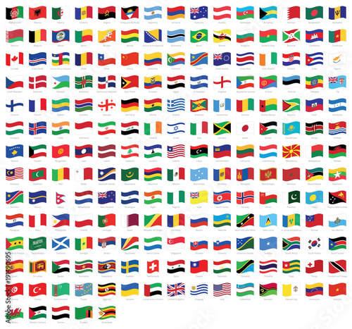 All national waving flags from all over the world with names - high quality vector flag isolated on white background