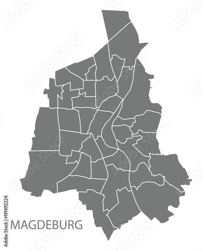 Magdeburg city map with boroughs grey illustration silhouette shape
