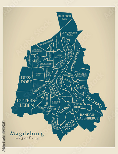 Modern City Map - Magdeburg city of Germany with boroughs and titles DE