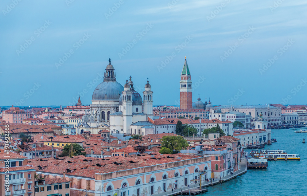 Church Domes and Bell Tower in Venice Dusk