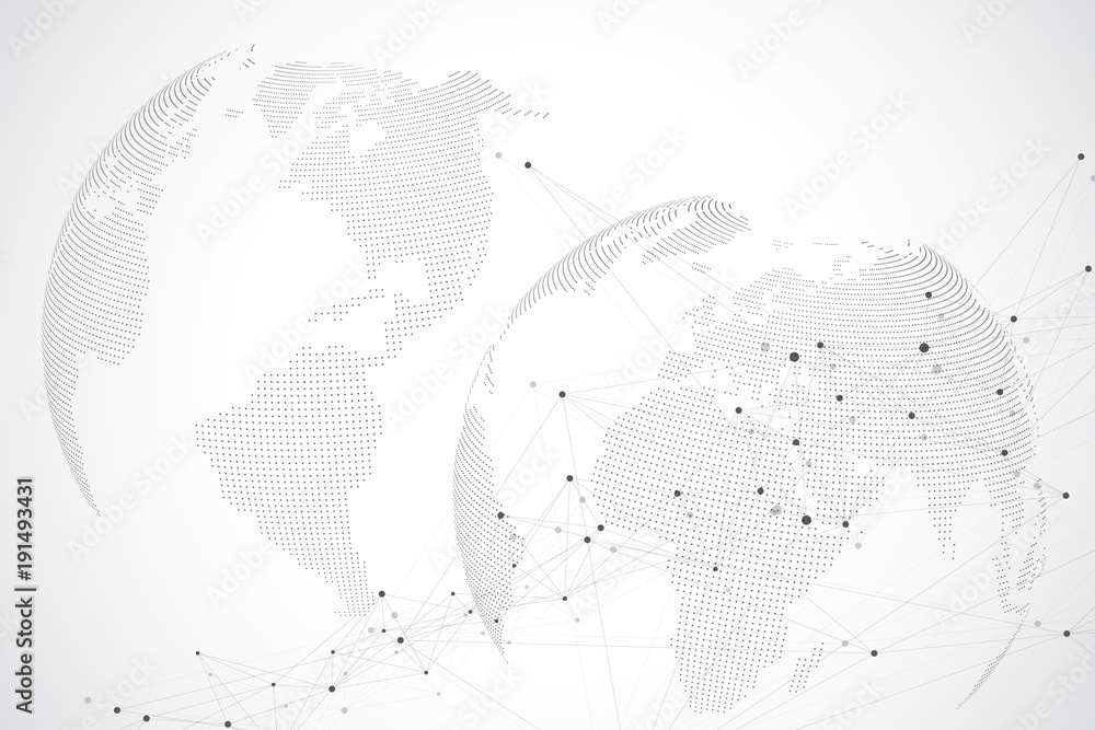 Global network with world map. Abstract vector infinite space ...