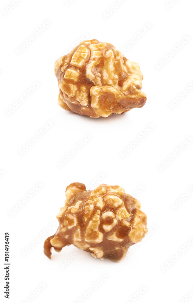 Caramel coated popcorn isolated