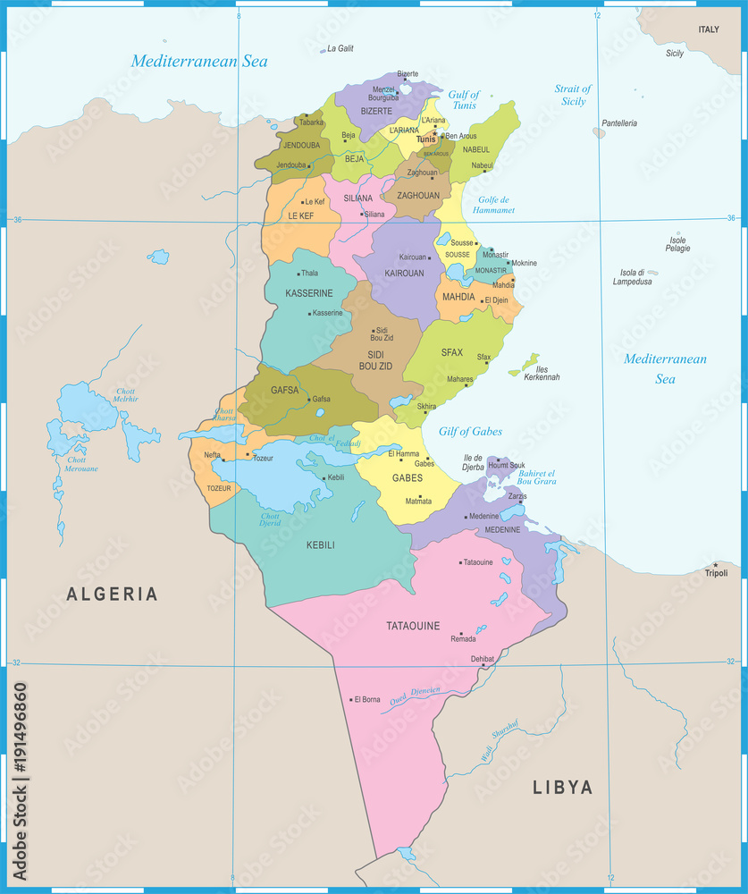 Tunisia Map - Detailed Vector Illustration